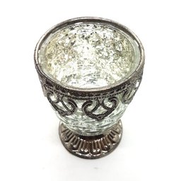 Castiçal Porta Velas Medieval em Vidro Vintage Prata com Base - 3