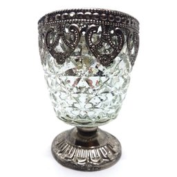 Castiçal Porta Velas Medieval em Vidro Vintage Prata com Base - 4