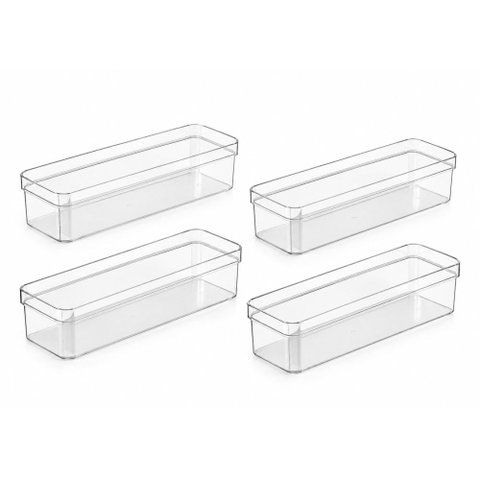 Kit 4 Organizadores de Gavetas Clear 22,5 x 7,5 x 5,6cm Transparente ou