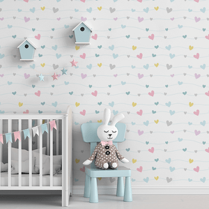 Papel de Parede Infantil Adesivo Estampado Corações Coloridos