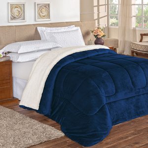 Coberdrom Apollo King Sherpa Pele de Carneiro + Manta Flannel 1 Peça - Azul Marinho