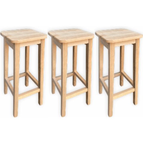 Kit 3 Banquetas Alta Reforçada de Madeira Eucalipto sem pintura