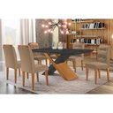Ver imagem 1 de Conjunto: Mesa de Cozinha Imperatriz Tampo Madeirado C/ Vidro Curvo 180x90 e 6 Cadeiras Imperatriz