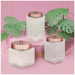 Kit Porta Mantimentos de Vidro com Tampa Rose Gold - 3 Peças - 1