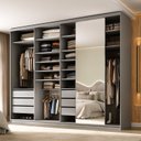 Ver imagem 1 de Guarda-Roupa Closet Casal 100% MDF BP 277,7cm com 1 Porta Espelho 6 Gavetas Sion Cinza/Urbi