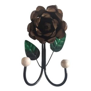 Cabide 2 Ganchos Rosas de Ferro - Suporte Duplo:marrom