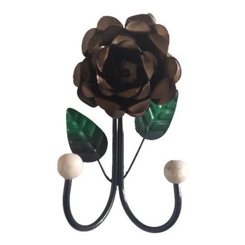 Cabide 2 Ganchos Rosas de Ferro - Suporte Duplo:marrom
