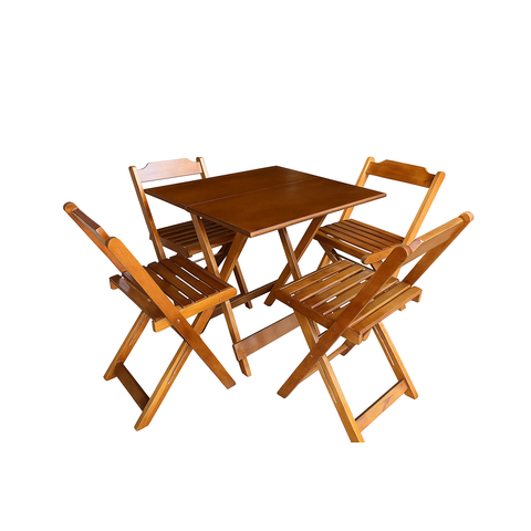 Conjunto Mesa Dobrável 70x70 Tampo Mdf e 4 Cadeiras Dobrável Retrátil:imbuia
