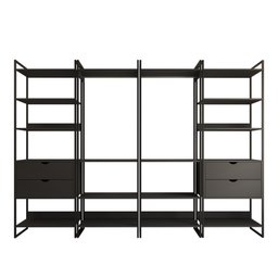 Closet Industrial Casal Completo Loft Preto 4 Módulos Cabideiro com Gavetas Ferro Preto - 3