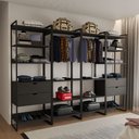Ver imagem 1 de Closet Industrial Casal Completo Loft Preto 4 Módulos Cabideiro com Gavetas Ferro Preto