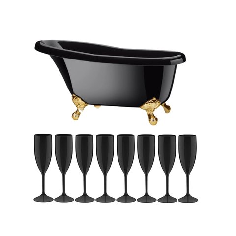 Kit Champanheira Grande Banheira P/ 8 Garrafas + 8 Taças:preto
