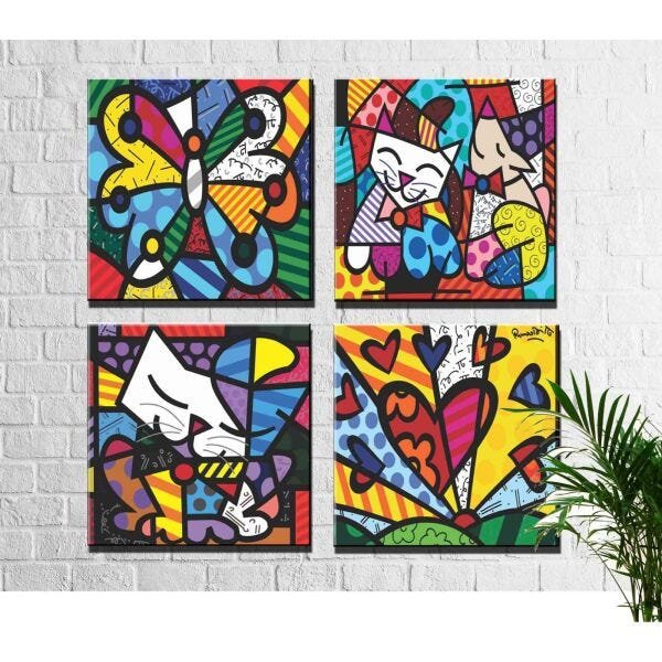 Kit 4 Quadros Romero Britto com moldura - 2382- REF:606 | MadeiraMadeira