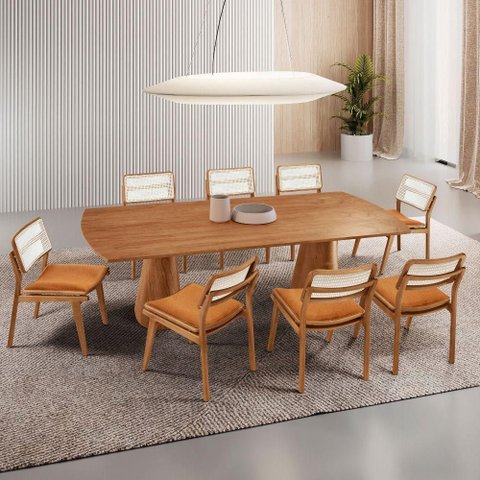 Conjunto de Jantar Noronha 8 Cadeiras Laminado Caramelo e Cinam. Imbuia Mobillare