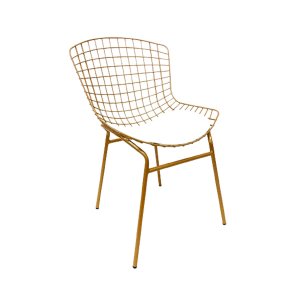 Cadeira para Cozinha Bertoia cor Dourado Fosco assento branco tubular Poltronas do Sul