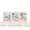 Ver imagem 1 de Kit 3 Quadros Estrada Carros Trem Ônibus Caminhão Quarto Infantil Bebê