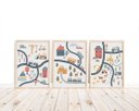 Ver imagem 1 de Kit 3 Quadros Estrada Carros Trem Ônibus Caminhão Quarto Infantil Bebê