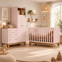 Ver imagem 1 de Kit Quarto de Bebê Flora Guarda Roupa Cômoda Berço Mini Cama Colchão 130x70 D18 Qmovi