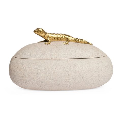 Pote Decorativo Lagartixa em Poliresina Dourado 25cm 21032 Mart