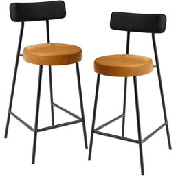 Kit 02 Banquetas Baixa Cozinha Sala Jantar Bancada Milão L02 Couríssimo Preto Whisky - lyam - 1