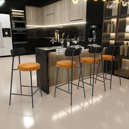 Kit 02 Banquetas Baixa Cozinha Sala Jantar Bancada Milão L02 Couríssimo Preto Whisky - lyam - 2