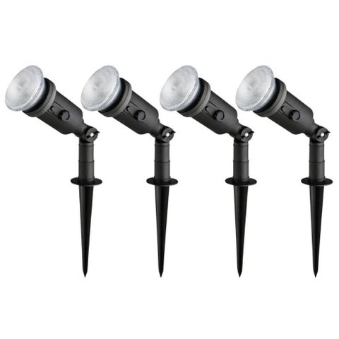 Kit 4 Luminárias Preta Espeto Jardim Projetor Lâmpada E27 Bivolt Summer Dital