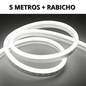 Kit 1 a 10 Metros Mangueira Fita Led Neon Flex Branco Frio 6500k + Rabicho:5 Metros 220v + Rabicho