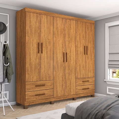 Guarda-Roupa 6 Portas 4 Gavetas com Pés Genova Marrom/Cinamomo