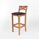 Ver imagem 2 de Banqueta para Cozinha Madeira Maciça Estofada Marrom/Amêndoa/Preto