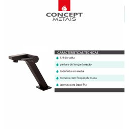 Torneira Luxo para Banheiro Requinte 1/4 de Volta Preto Fosco Concept Metais 91017 - 5