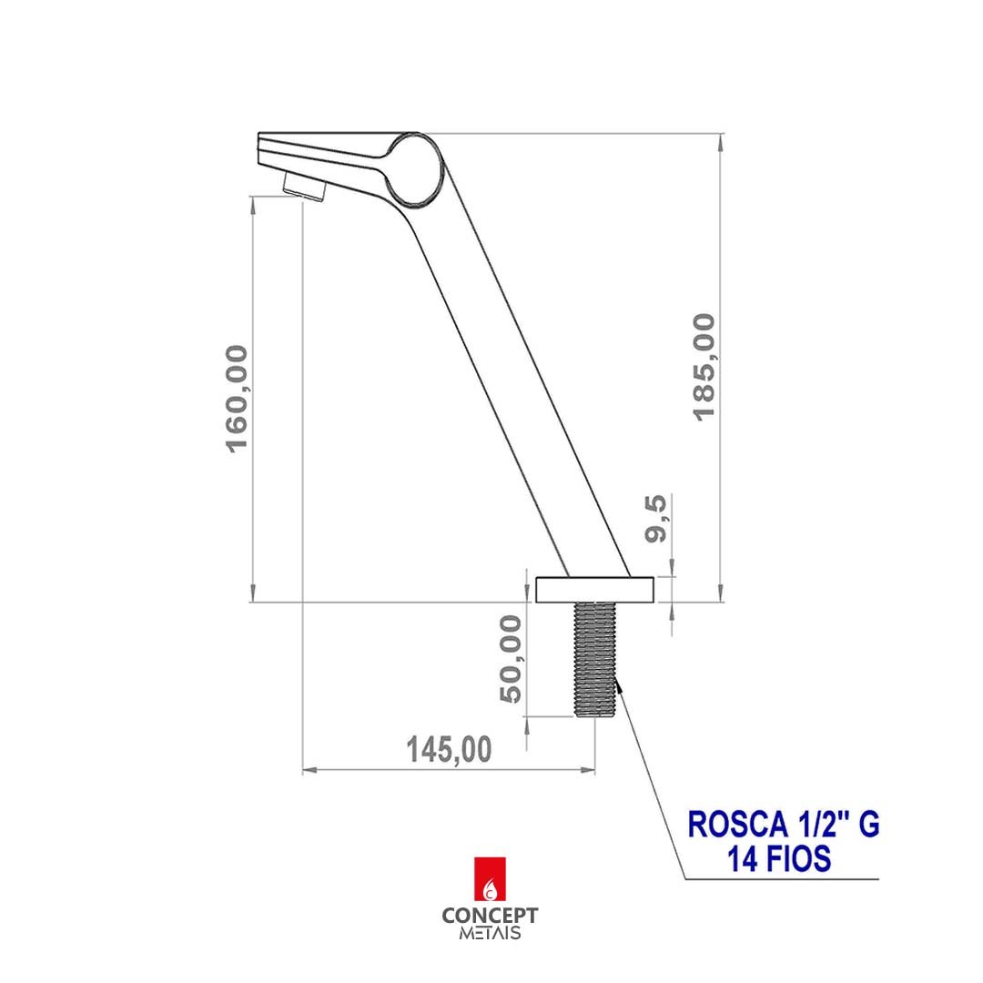 Torneira Luxo para Banheiro Requinte 1/4 de Volta Preto Fosco Concept Metais 91017 - 7