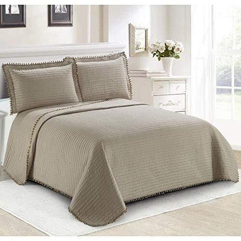 Colcha Pompom King Camesa 260x280cm Microfibra Bege