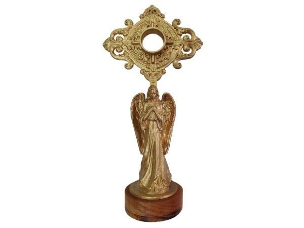 Imagem Anjo da Guarda Dourado Feita em Resina com Suporte