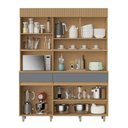 Ver imagem 4 de Armário de Cozinha 5 Portas 2 Gavetas 160cm 100% MDF Realeza Marrom/Carvalho/Titânio