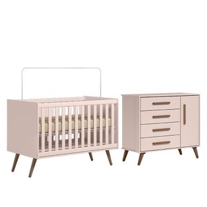 Jogo de Quarto Infantil Q Encanto Retrô com Cômoda e Berço Rosa - Qmovi