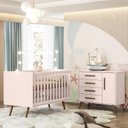 Ver imagem 2 de Jogo de Quarto Infantil Q Encanto Retrô com Cômoda e Berço Rosa - Qmovi