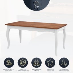 Mesa de Jantar 6 Lugares Imperial Clássica Luiz XV 160Cm Italy Madeira Maciça Imbuia Branco Laca-RMI - 3