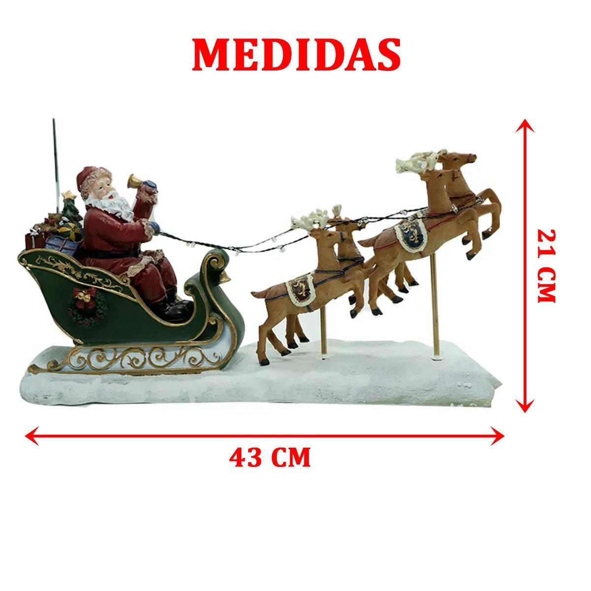 Escultura Iluminada Decorativa Trenó Renas Papai Noel 43cm - 3