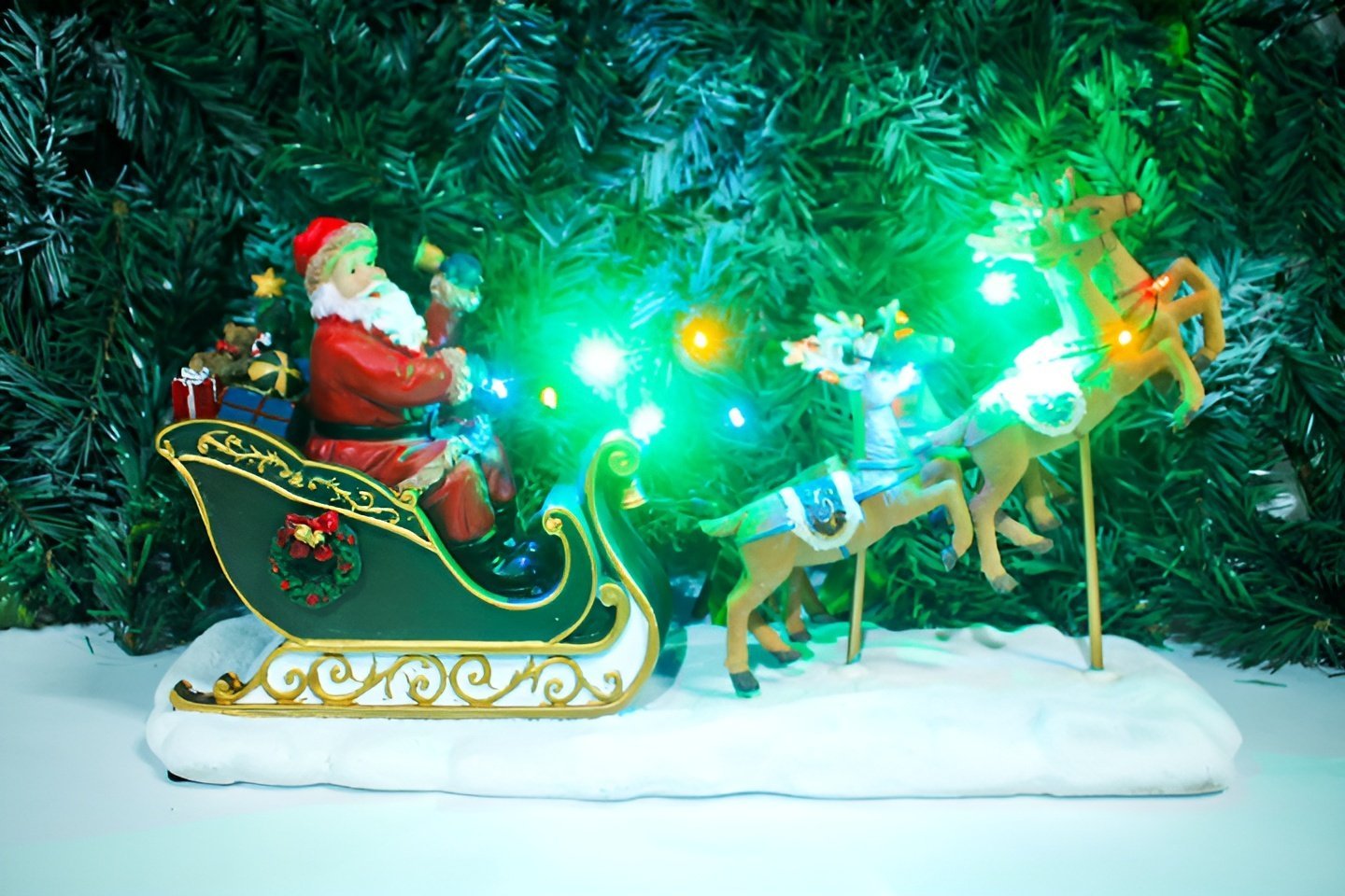 Escultura Iluminada Decorativa Trenó Renas Papai Noel 43cm - 2