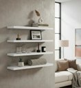 Ver imagem 1 de Kit 4 Prateleiras Decorativas 30x10 cm MDF Branco com Suporte Tipo Cadeirinha para Parede