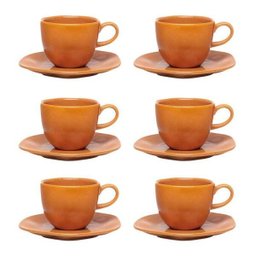 Conjunto de 6 Xícaras Grandes 220ml Com pires Ryo Papaya - 2 Conjunto de 6 Xícaras Grandes 220ml Com pires Ryo Papaya - 2