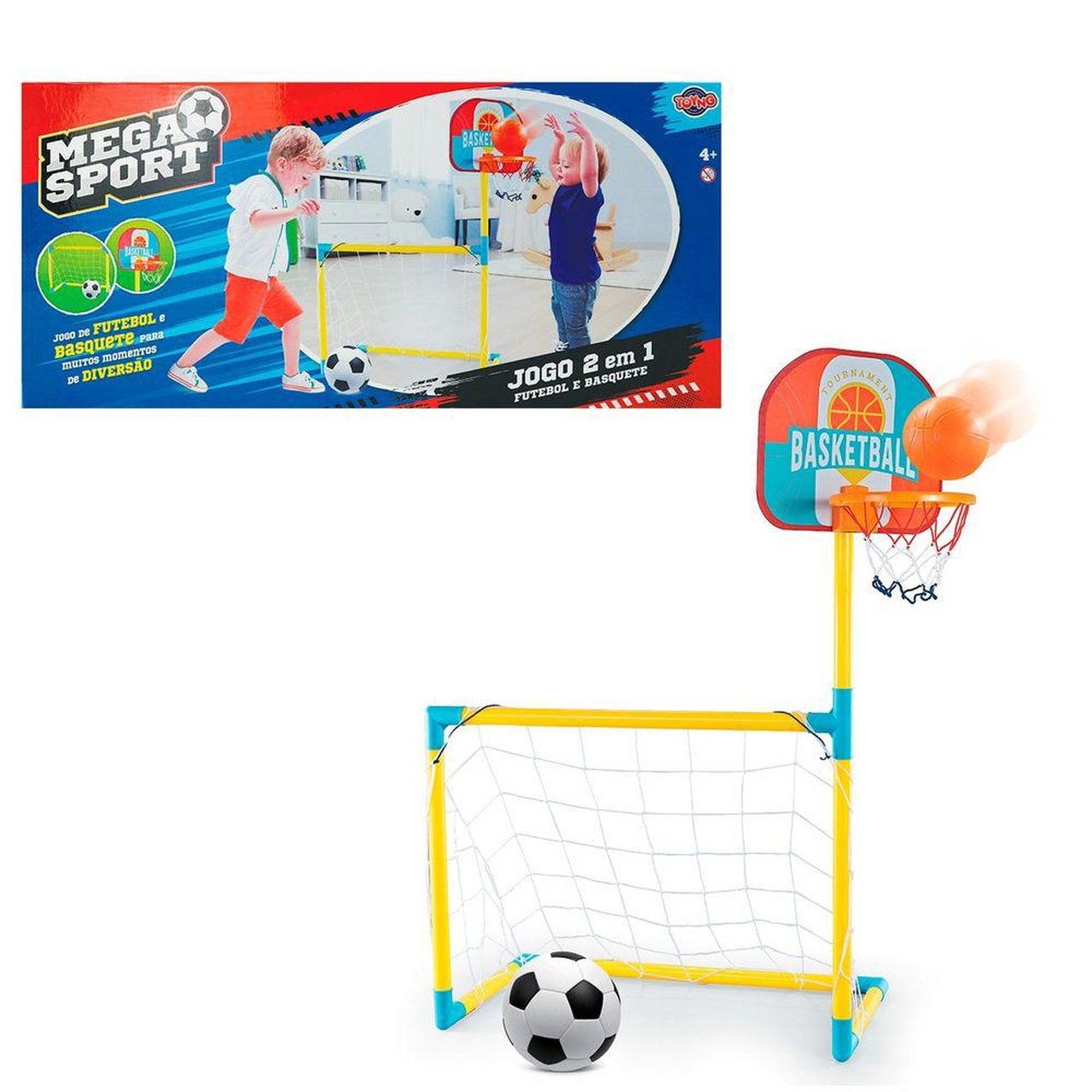 Kit Cesta de Basquete e Trave Rede Futebol 2 em 1 Ref. 042712 Toyng Mega Sport