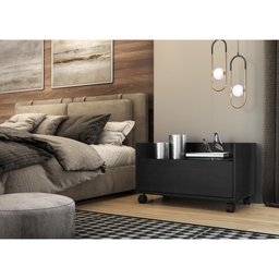 Mesa de Cabeceira 80cm com Rodízios Multimóveis Preta - 7