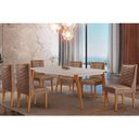 Ver imagem 1 de Sala Jantar Mesa Havana Tampo C/ Vidro Curvo 180cm+6 Cadeiras Dafne Madeira Naturale/off White -