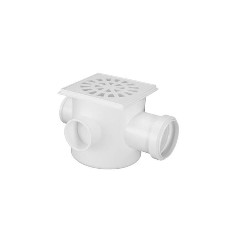 Caixa Sifonada Quadrada com 3 Entradas Branca 100X100X50mm - Krona
