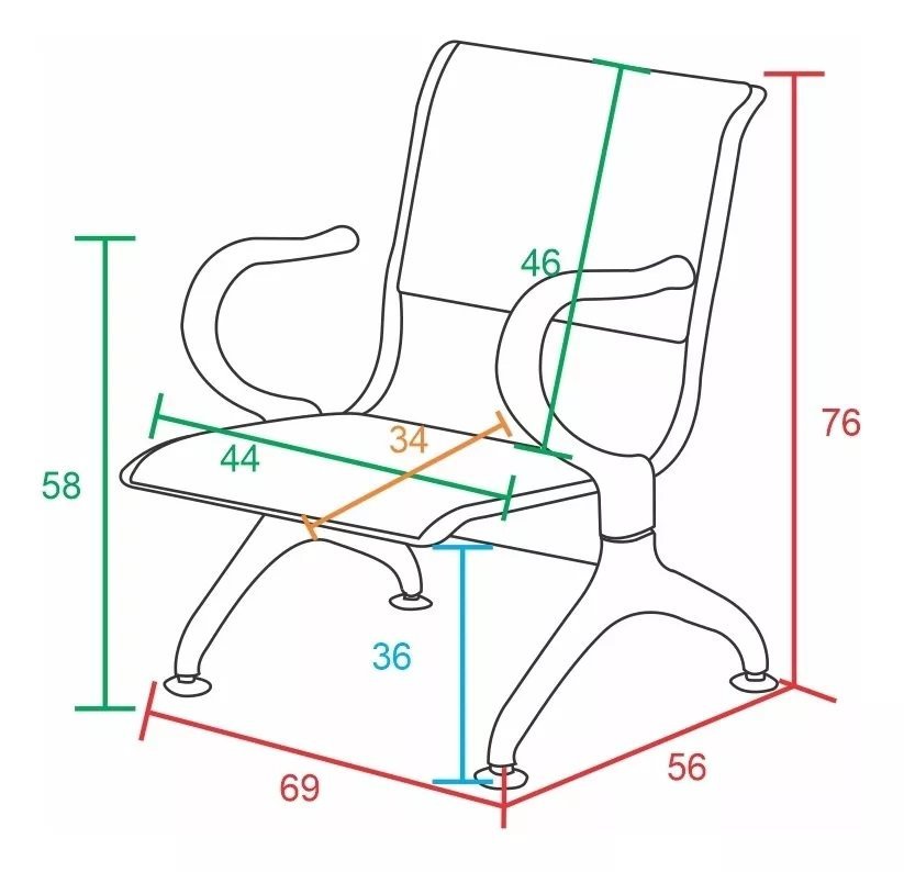 Cadeira Longarina Tipo Aeroporto 1 Lugar Com Estofado Azul - 2
