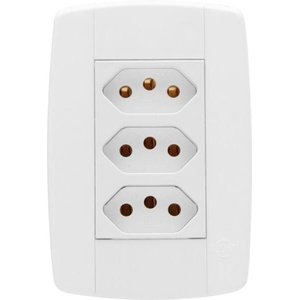 Tomada Elétrica Tripla Completa Branca 10A Linha Lev - Ilumi