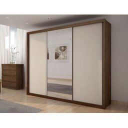 Guarda Roupa Casal com Espelho 3 Portas 6 Gavetas - Paradizzo Gold-Cacau/Fendi - Móveis Novo Horizon - 1