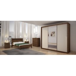 Guarda Roupa Casal com Espelho 3 Portas 6 Gavetas - Paradizzo Gold-Cacau/Fendi - Móveis Novo Horizon - 2