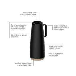 Garrafa Térmica Tramontina Exata Ampola de Vidro 1L Preto - 3