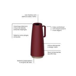Bule Térmico 1,0L Vermelho Exata Tramontina - 6
